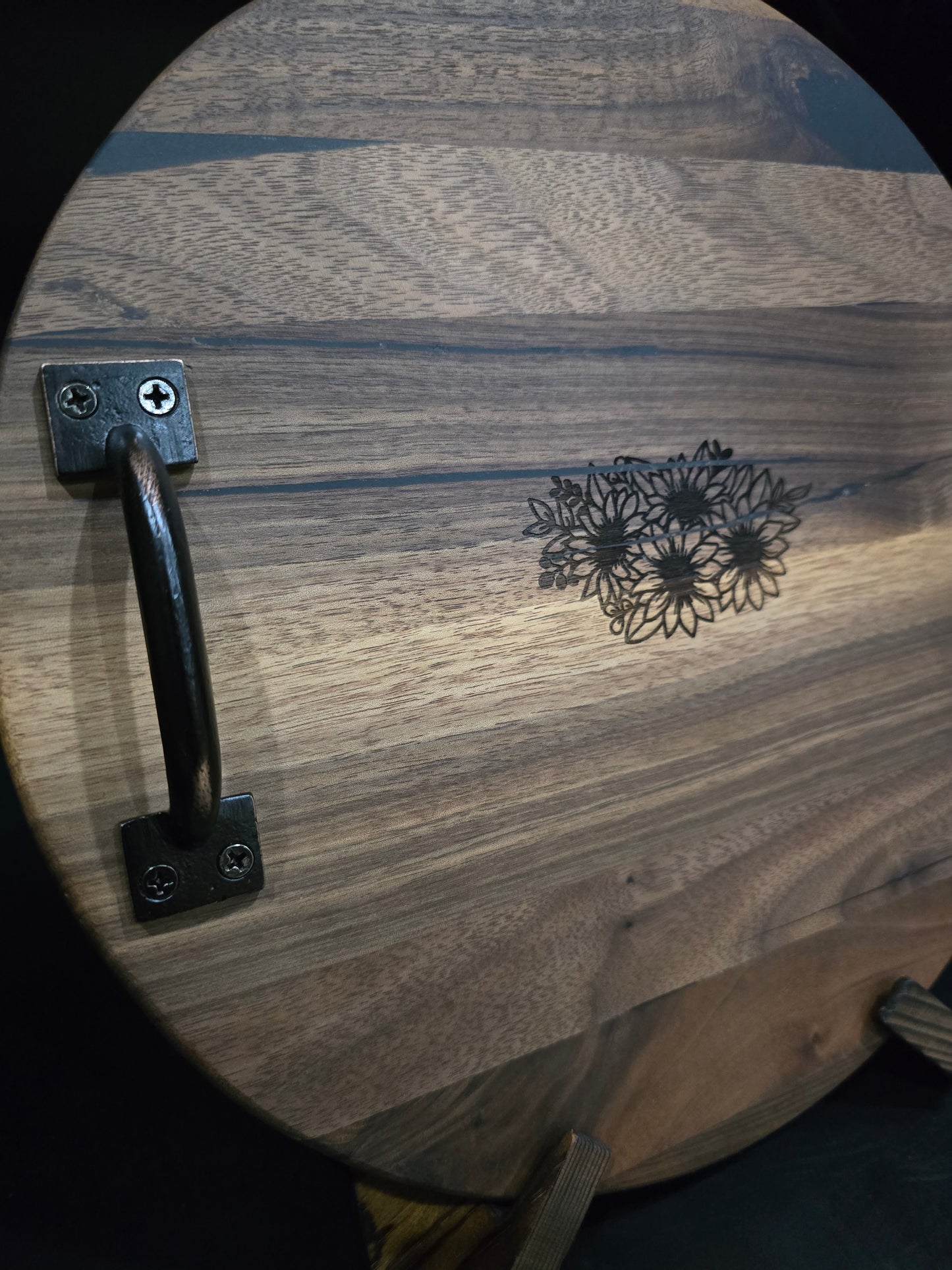 Walnut Round Cheese board with handles and feet