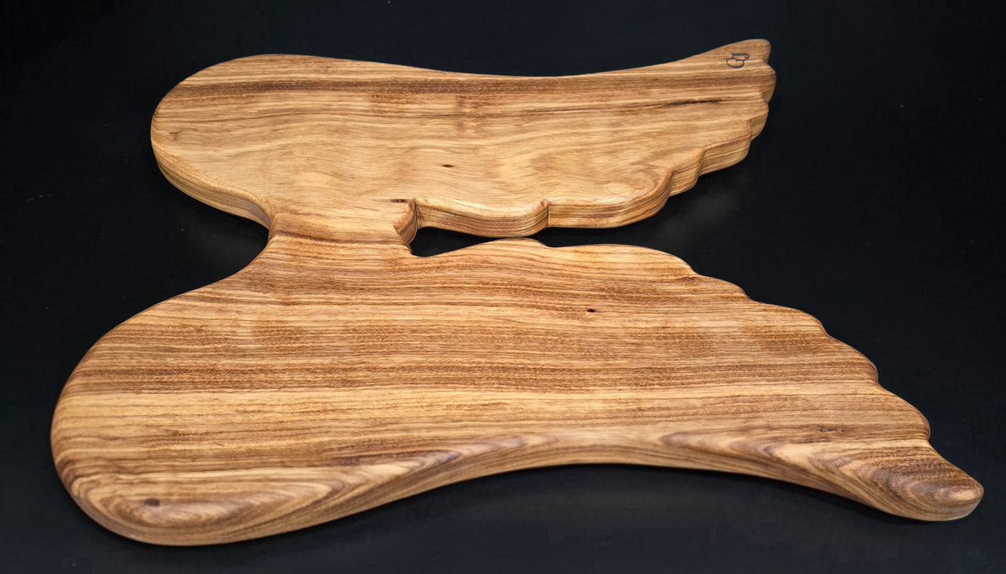 Angel Wing Beli Wood Charcuterie Board 15x12 | Unique Shaped Wooden Cheese Board, Exotic Wood Appetizer Platter with Non-Slip Rubber Feet