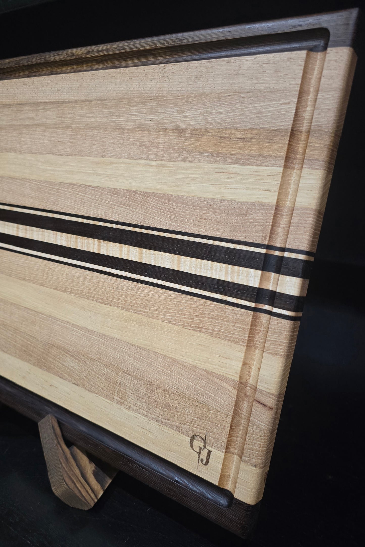 Hickory Edge Grain Cutting Board with Wenge and Maple Stripe