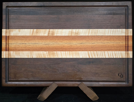 Walnut Edge Grain Cutting Board with Mahogany and Maple Stripe with Juice Groove