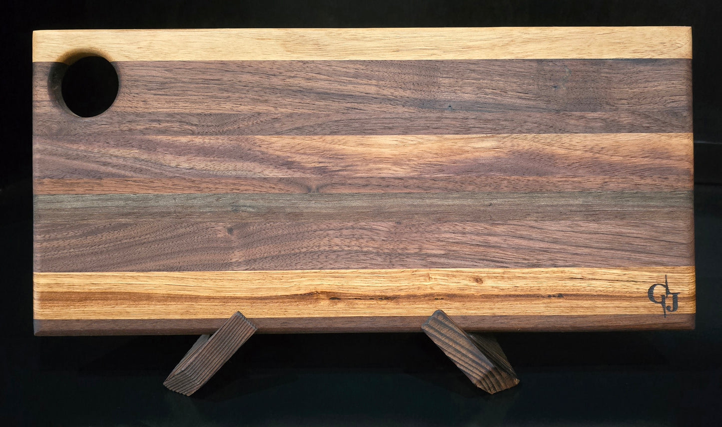 Multi-Hardwood Striped Bar Board 11x6.5 | Small Walnut & Bali Serving Platter, Lightweight Wood Charcuterie Paddle, Handcrafted Kitchen Gift