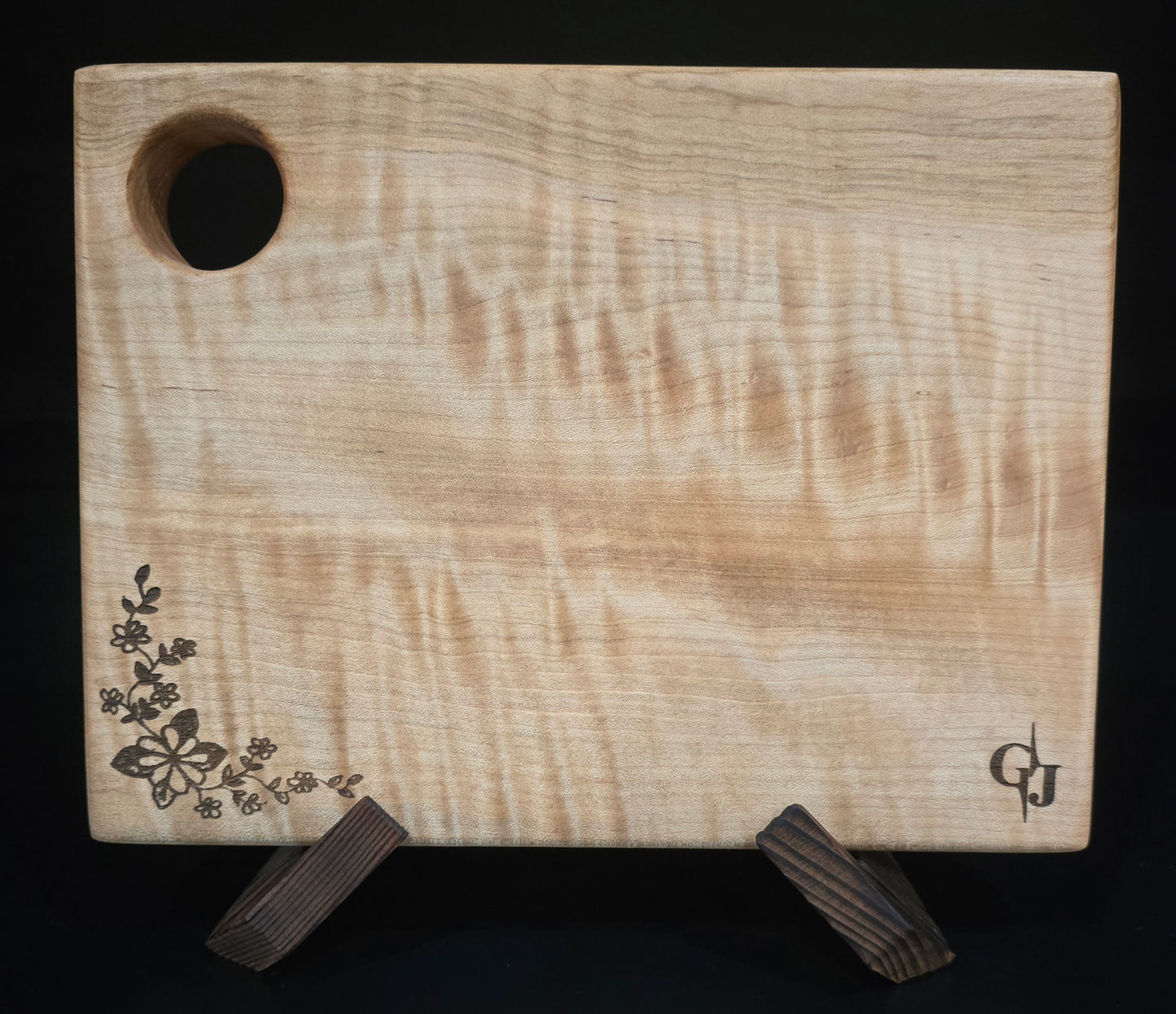 Curly Maple Cheese Board & Bar Board 7.5x10 | Small Wooden Cutting Board with Hanging Hole, Tiger Maple Charcuterie Board, Handcrafted Laser Engraved Gift