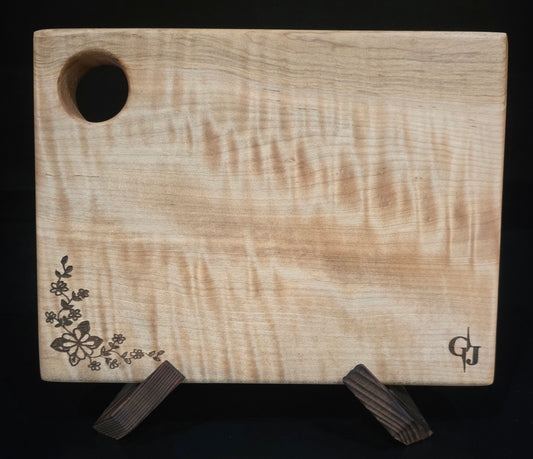 Curly Maple Cheese Board & Bar Board 7.5x10 | Small Wooden Cutting Board with Hanging Hole, Tiger Maple Charcuterie Board, Handcrafted Laser Engraved Gift
