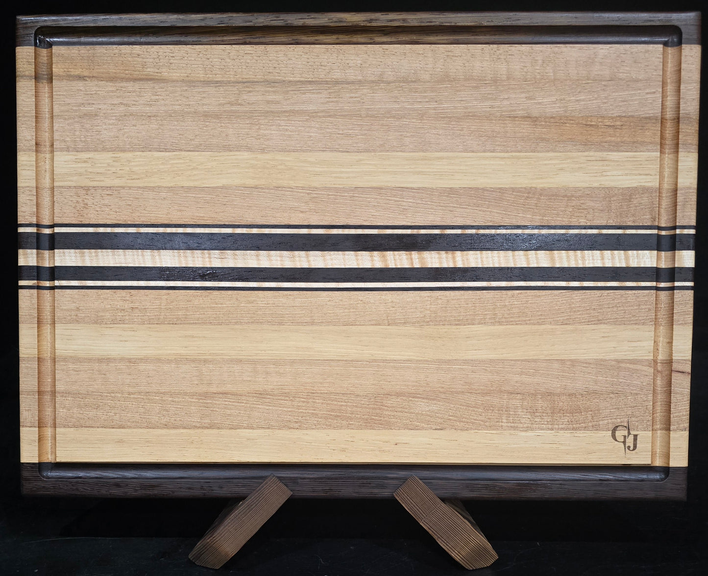 Hickory Edge Grain Cutting Board with Wenge and Maple Stripe