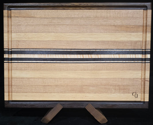 Hickory Edge Grain Cutting Board with Wenge and Maple Stripe