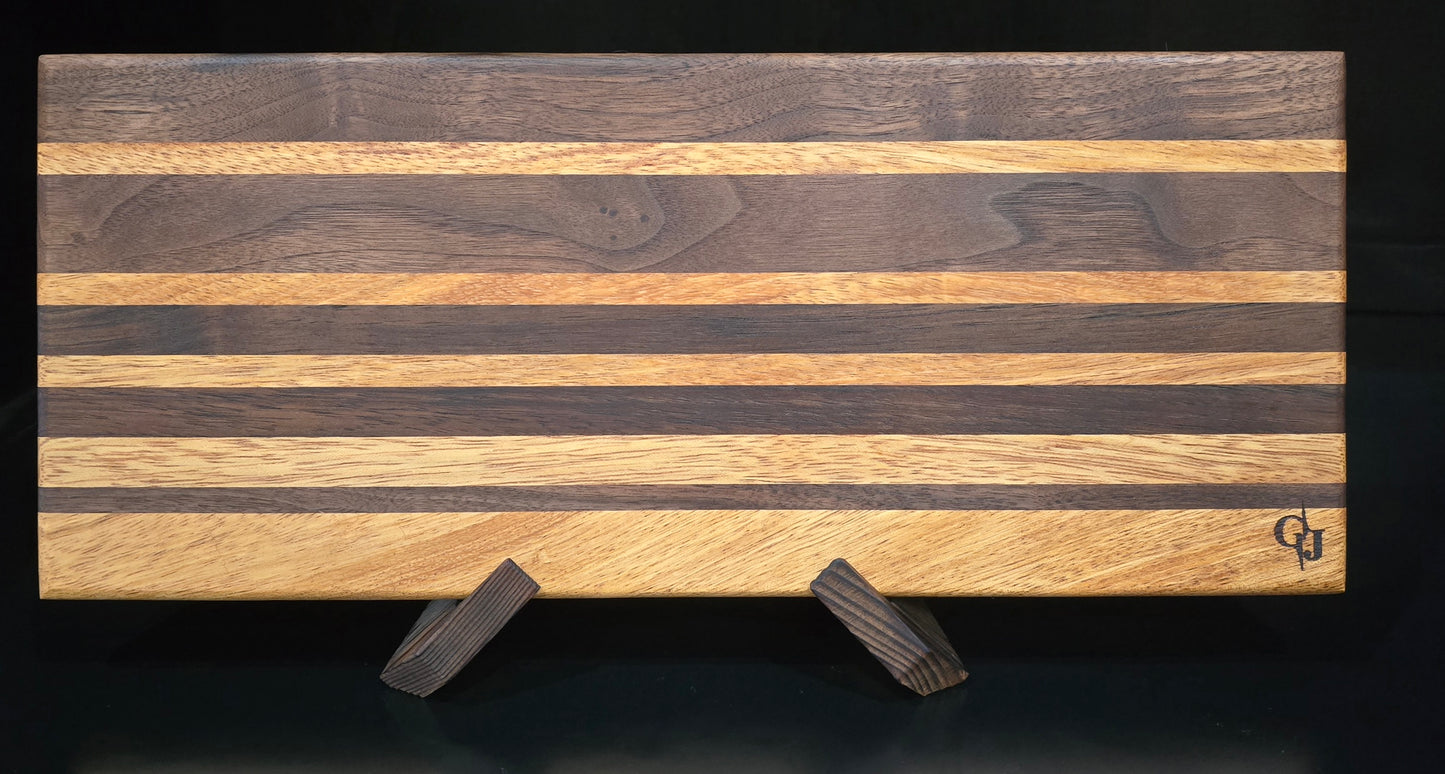 Walnut and Brazilian Oak Cutting Board 8x12 | Small Wooden Chopping Block, Premium Striped Cheese Board, Handcrafted Two-Tone Charcuterie Block (1" Thick)