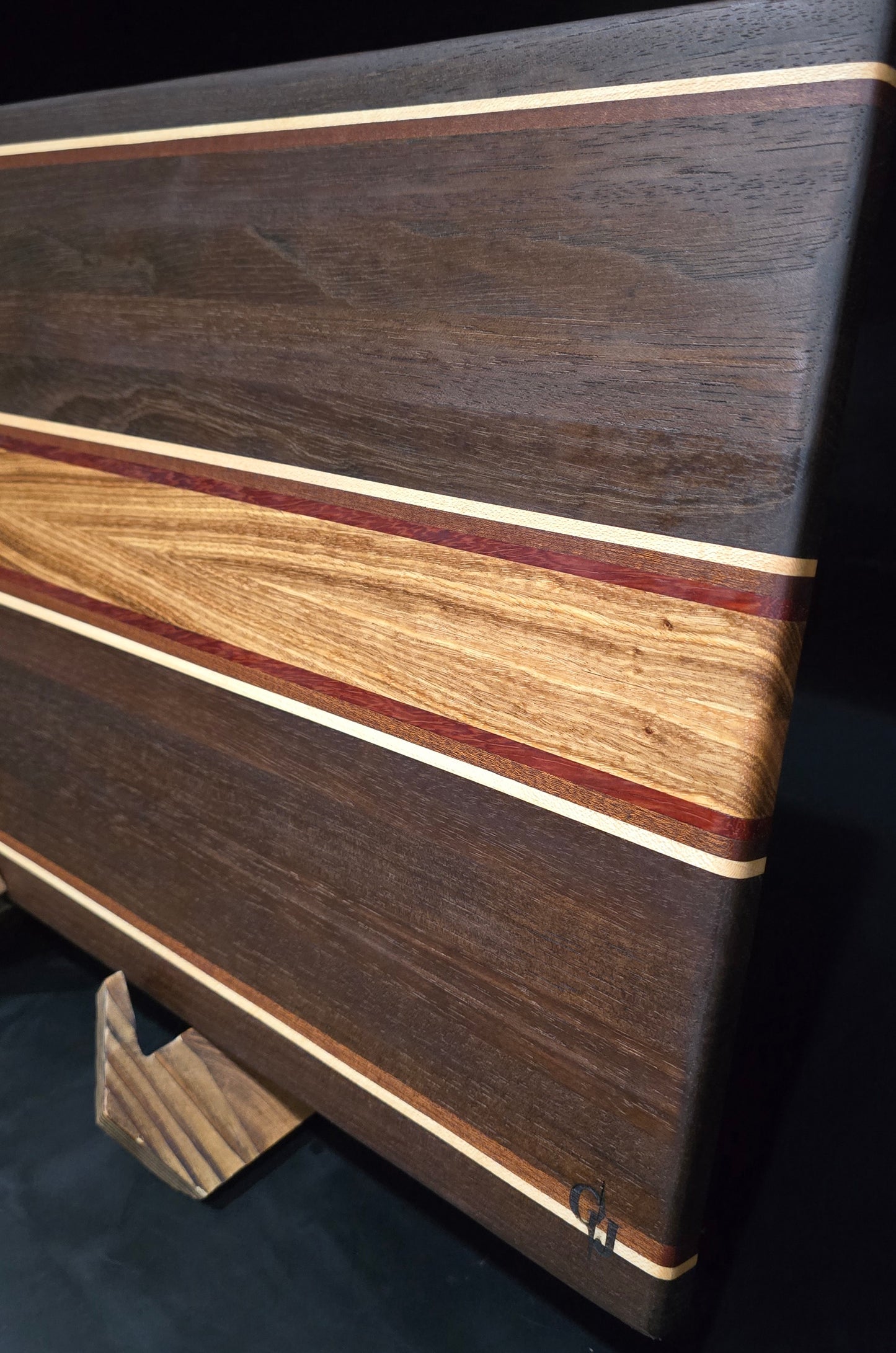 Peruvian Walnut with Maple, Bali, Padauk, and Sapele Stripes