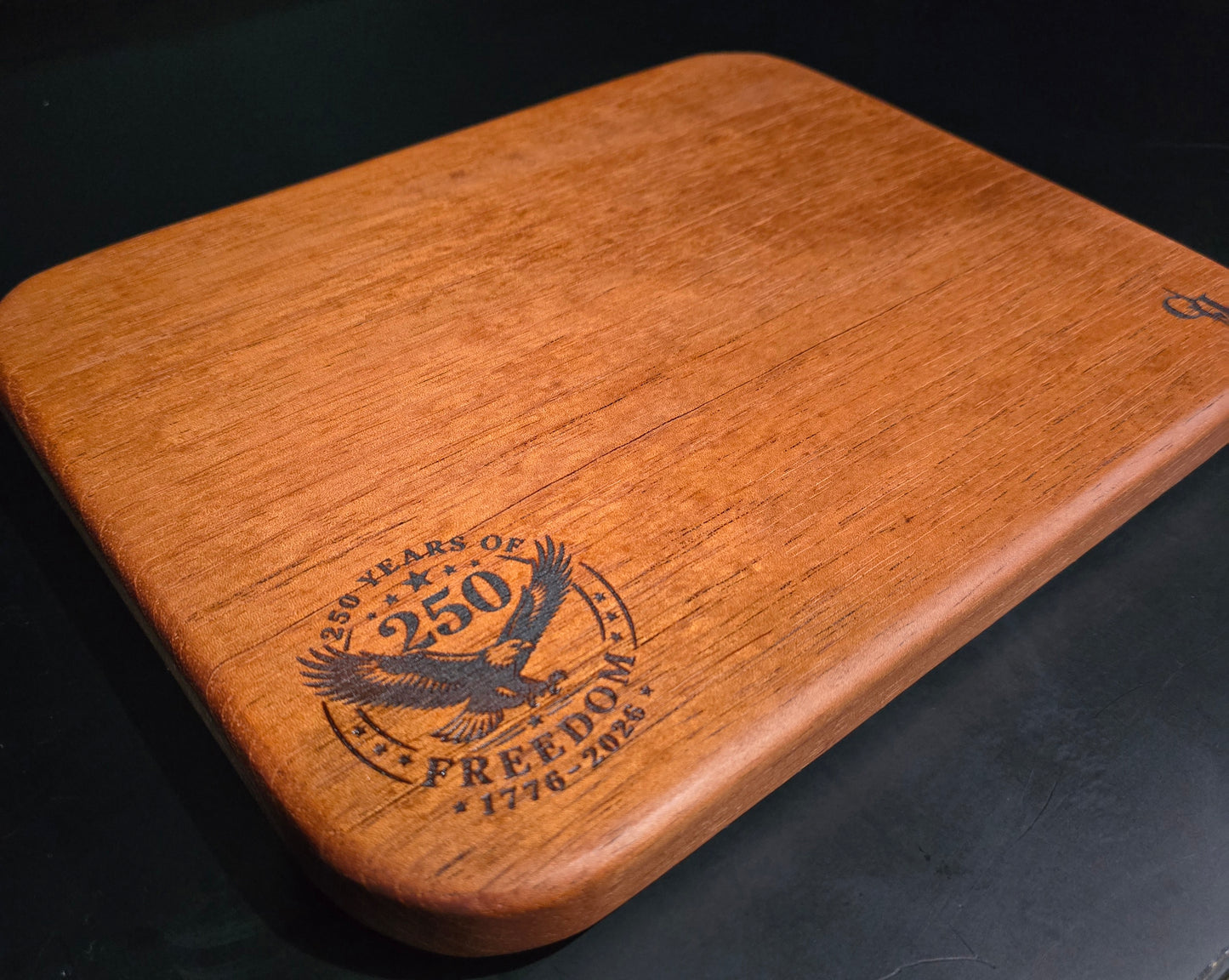 USA 250th Anniversary Mahogany Cheese Board 12x9.5 | 250 Years of Freedom Commemorative Cutting Board, Handcrafted Patriotic Gift, United States Semiquincentennial Decor