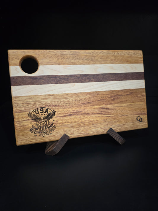 Vanilla Wood (Brazilian Oak) small chopping board cheese board with America 250 engraved