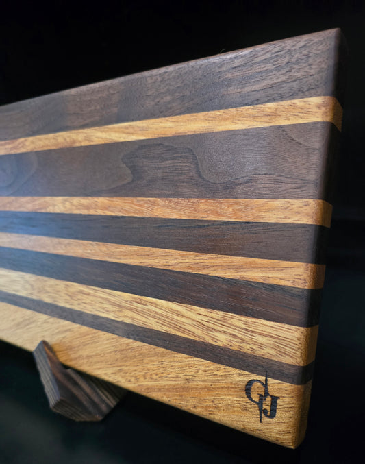 Walnut and Brazilian Oak Cutting Board 7x17 | Small Wooden Chopping Block, Premium Striped Cheese Board, Handcrafted Two-Tone Charcuterie Block (1" Thick)