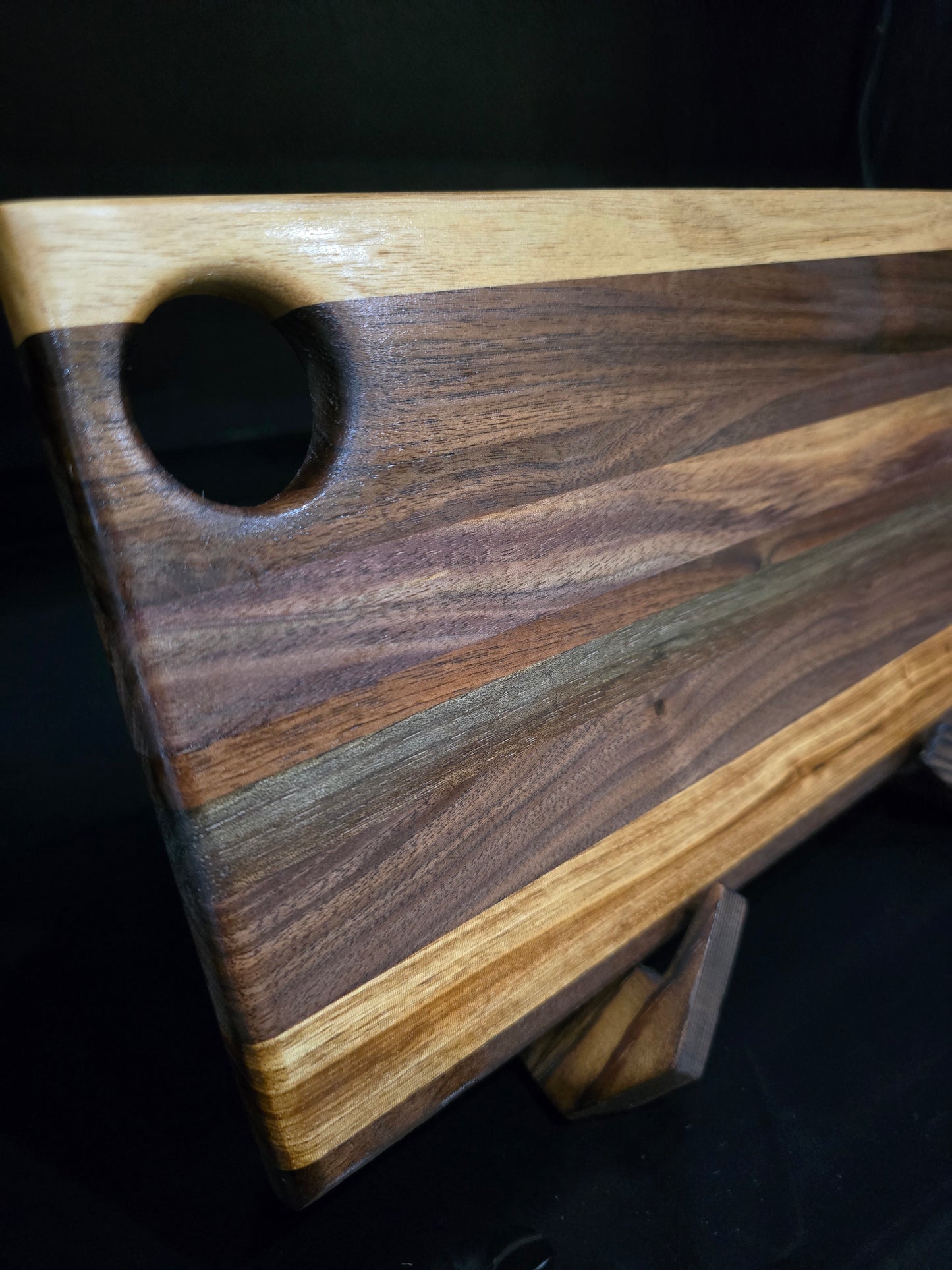 Multi-Hardwood Striped Bar Board 11x6.5 | Small Walnut & Bali Serving Platter, Lightweight Wood Charcuterie Paddle, Handcrafted Kitchen Gift