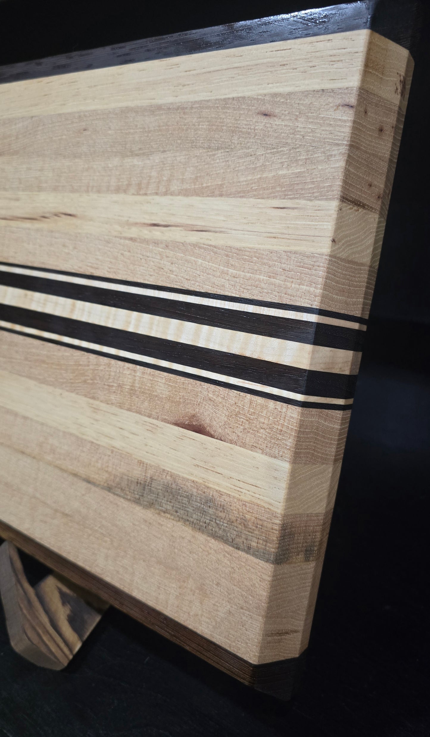 Hickory Edge Grain Cutting Board with Wenge and Maple Stripe